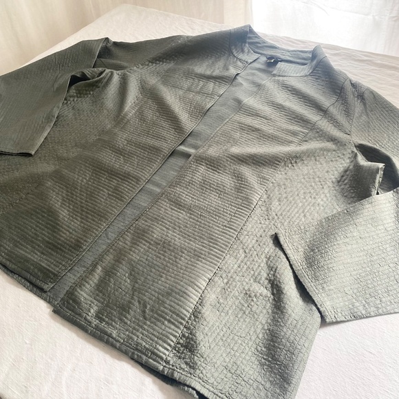 Eileen Fisher Open Front Quilted Silk Tussah Jacket Women's Sz 1X/XL Grey Green - Picture 2 of 15
